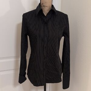 Moda International Black Pinstripe Button Down Shirt